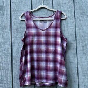 ❌SOLD❌Eddie Bauer Sleepwear Women's Large Purple Plaid Sleeveless V-Neck Tank